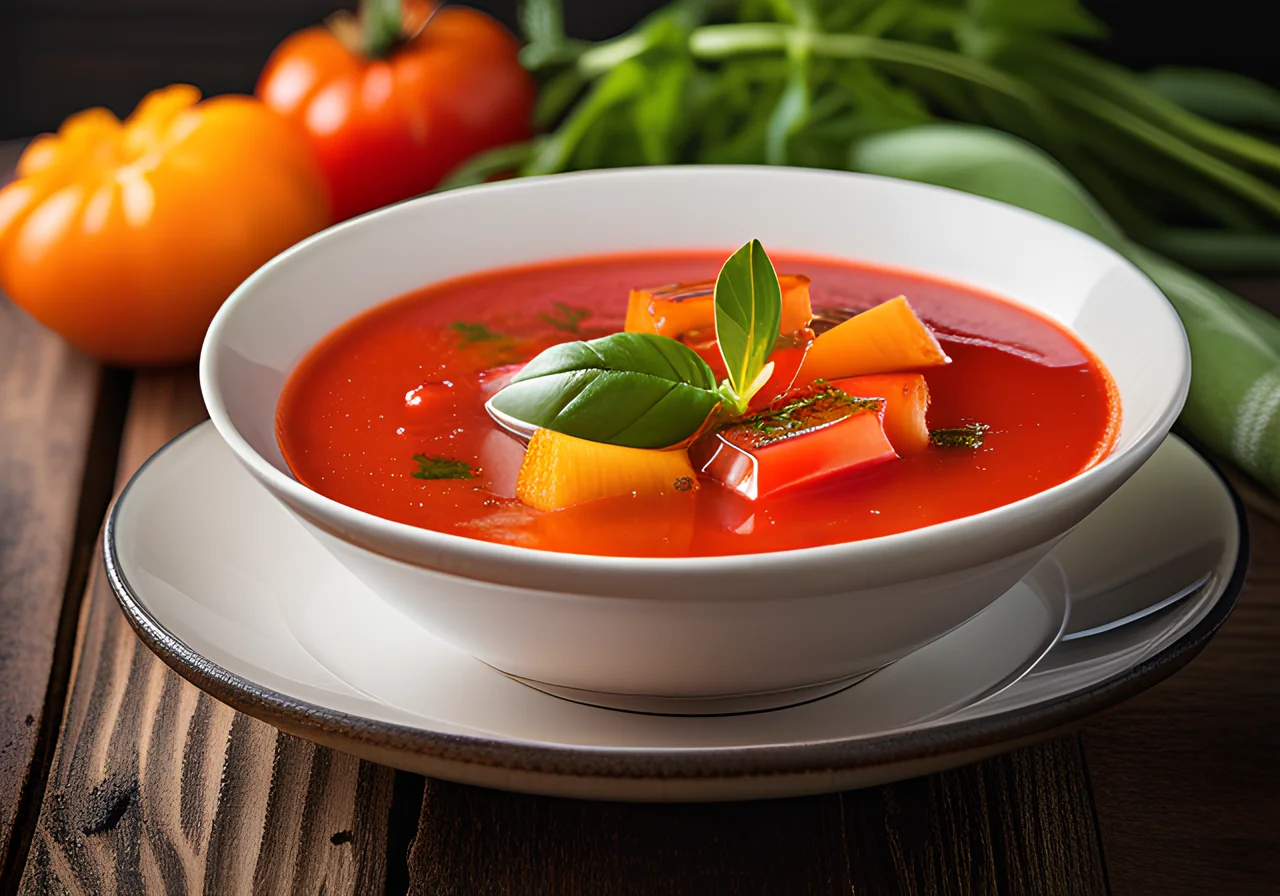 Gazpacho with Vegetable Garnish