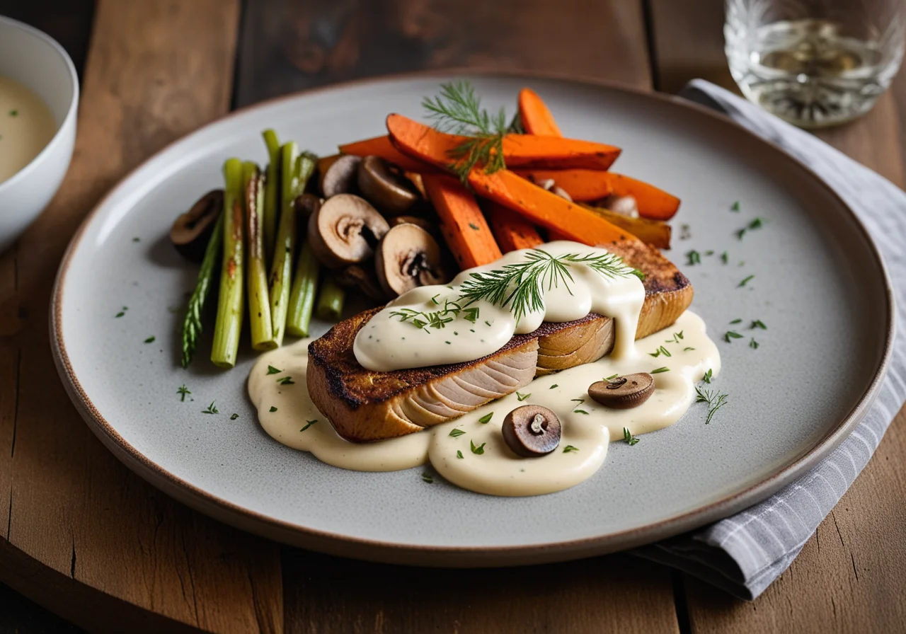 Lake Trout in White Wine Sauce with Vegetables