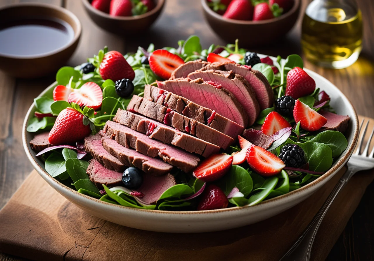 Fruitful Leafy Salad with Roast Beef