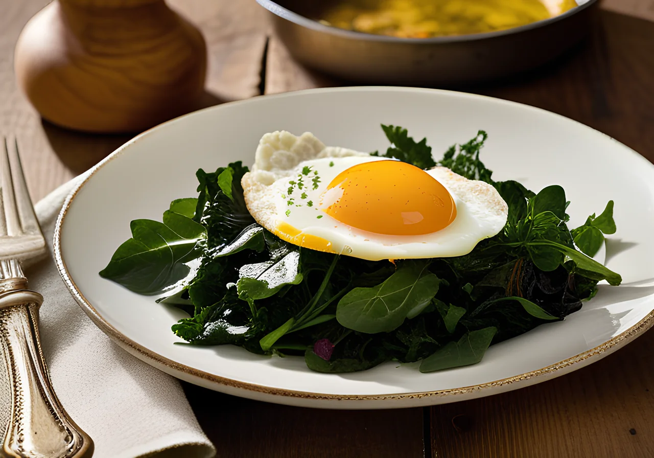 Pan‑fried Eggs with Swiss Chard
