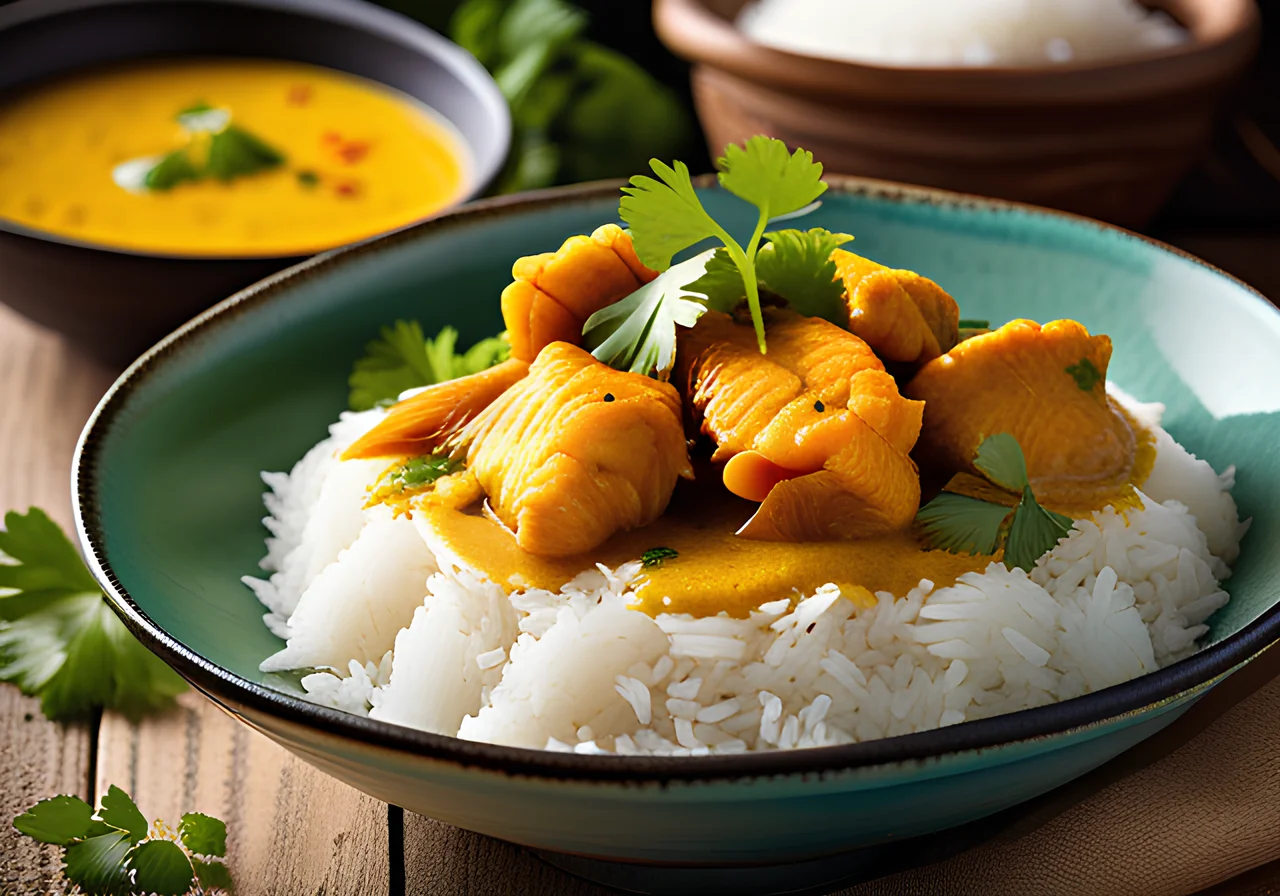 Fish Curry with Coconut Milk and Rice
