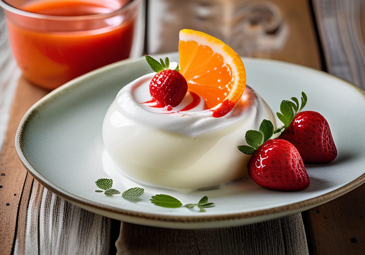 Yogurt Cream with Oranges and Strawberry Puree