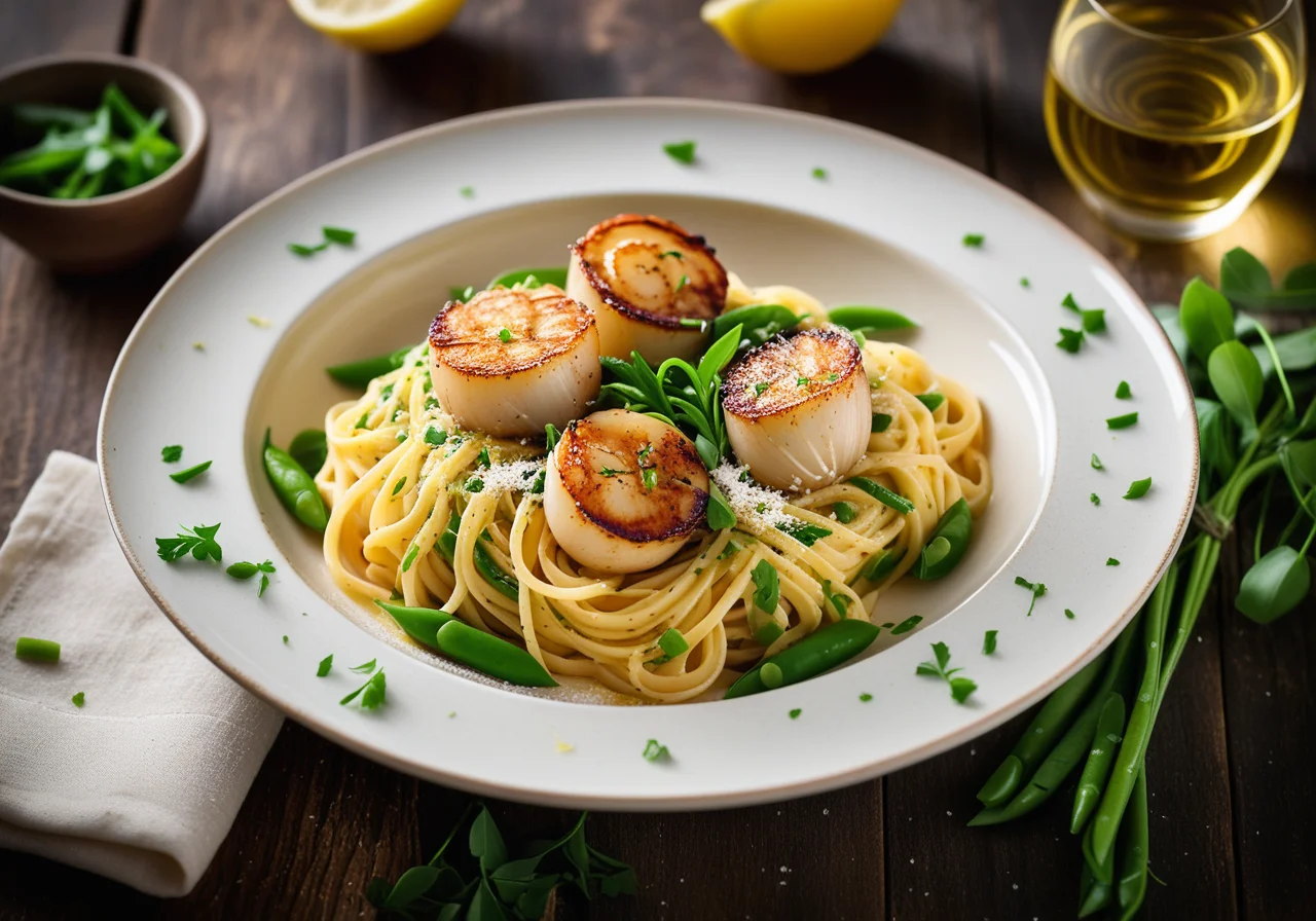 Pasta with Fried Scallops