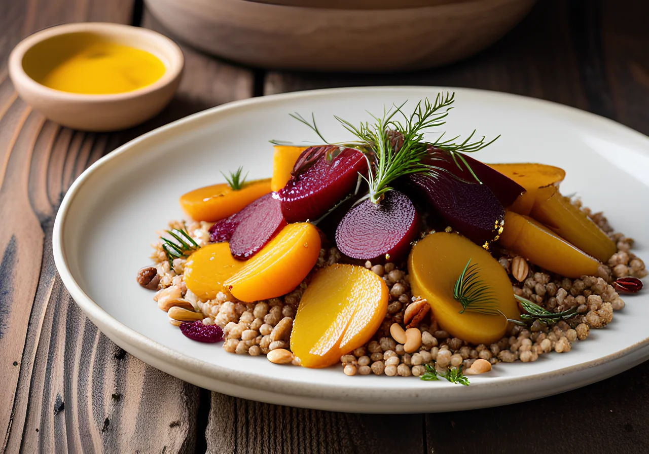 Roasted Vegetable Salad on Buckwheat