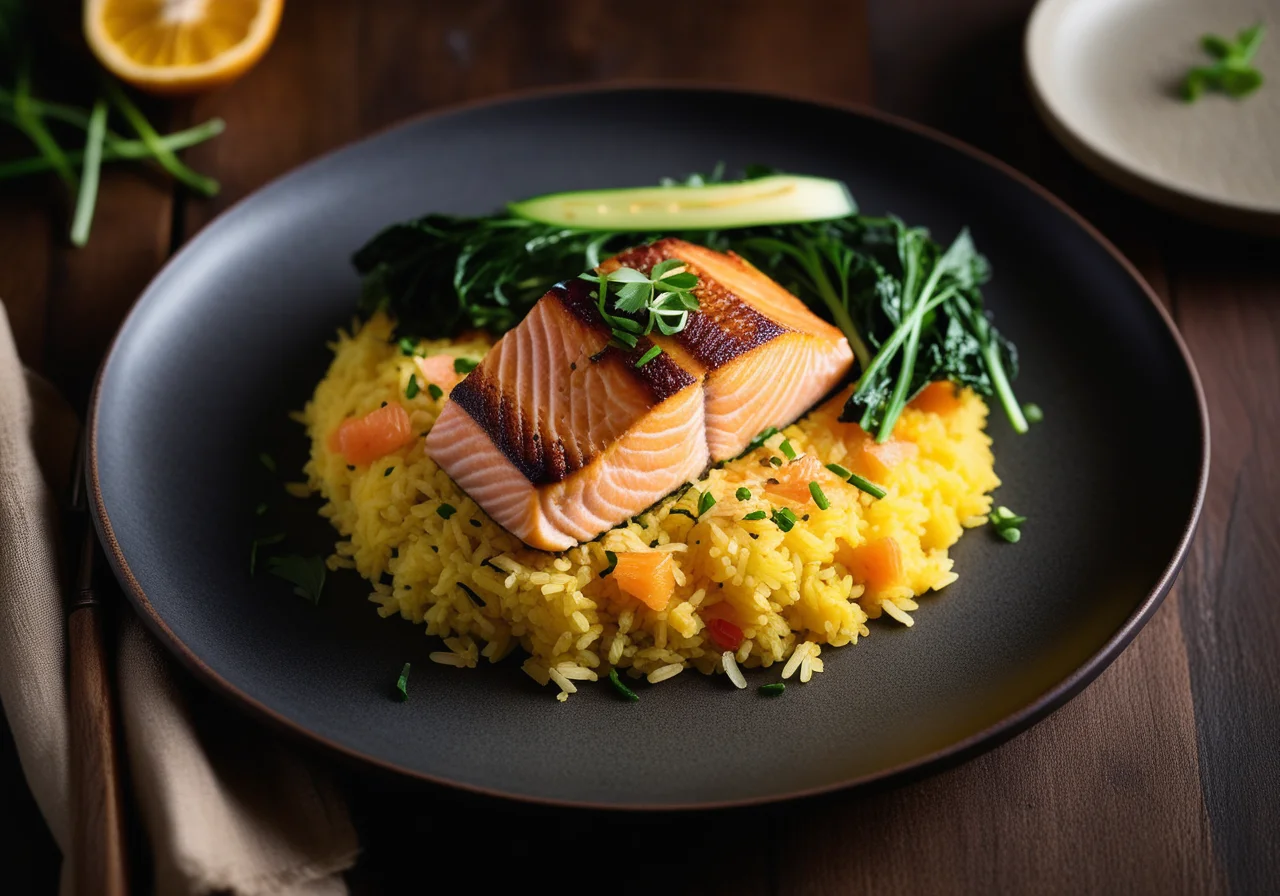 Salmon Fillet on Saffron Rice