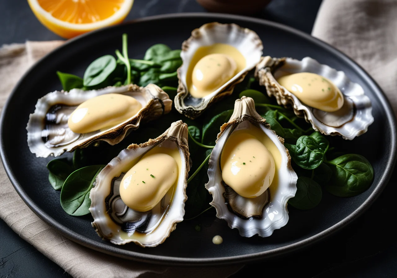 Oysters on Spinach with Spicy Hollandaise