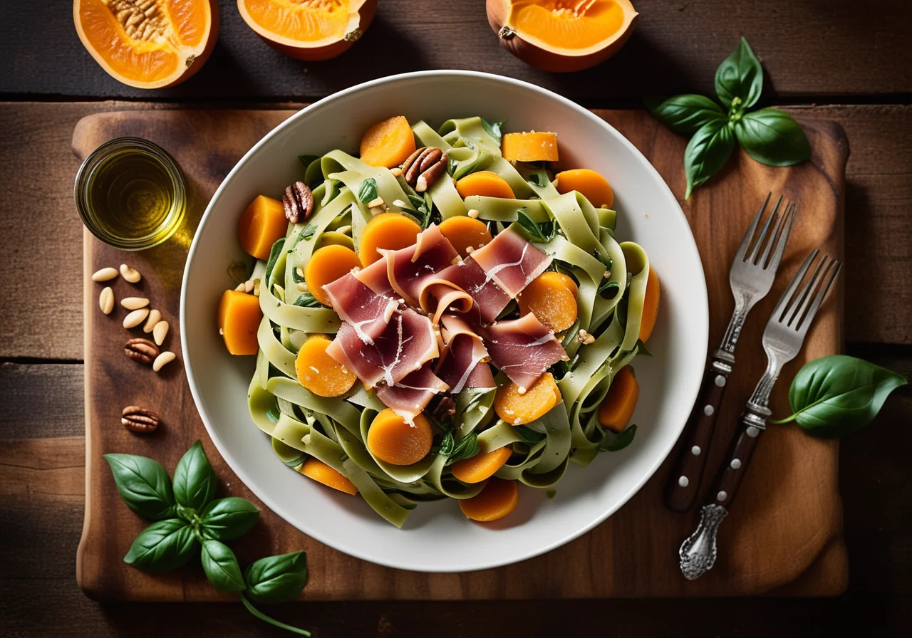 Green Tagliatelle with Pumpkin and Prosciutto