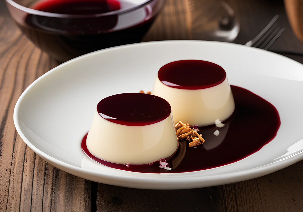 White Chocolate Cream with Red Wine Sauce