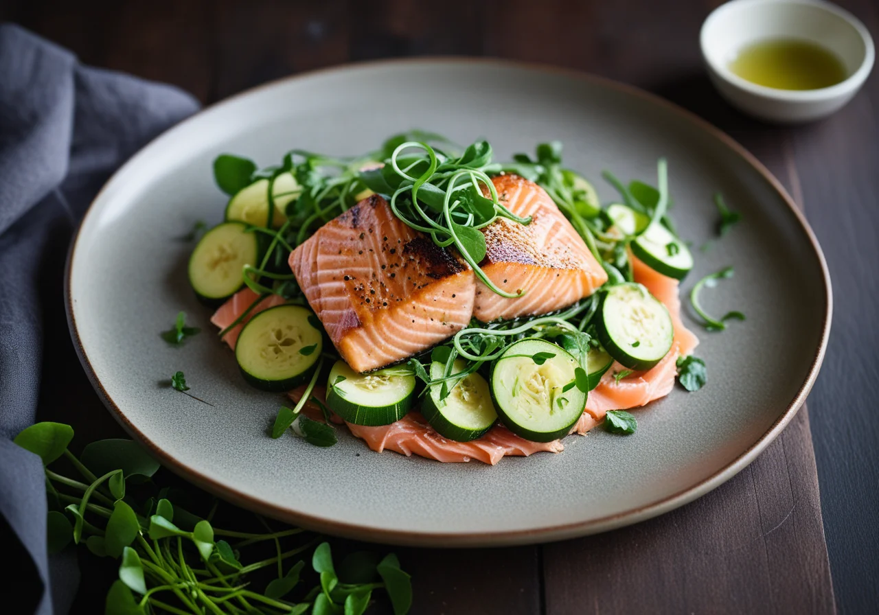 Wild salmon with wild garlic sauce