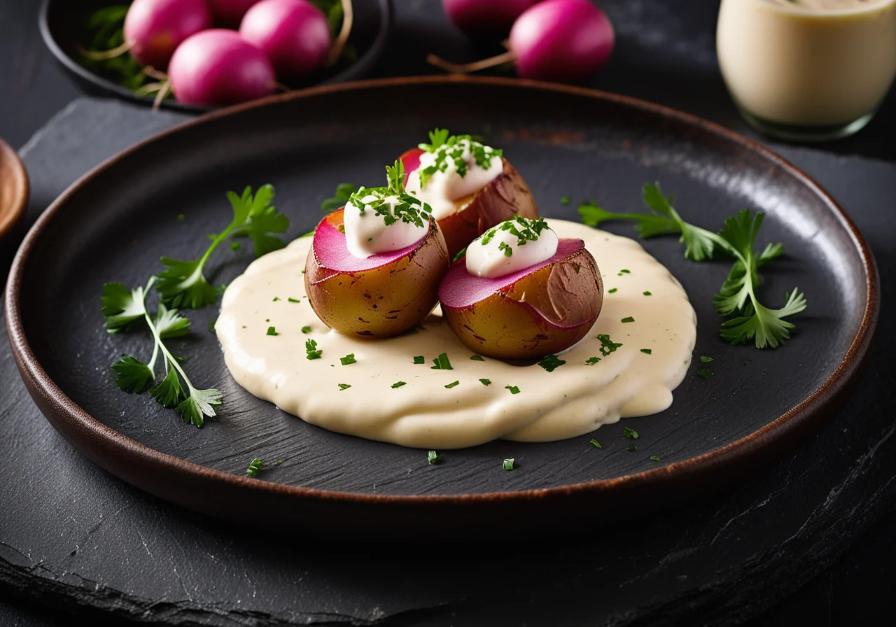 Potatoes in Bacon Wrap with Radish Quark