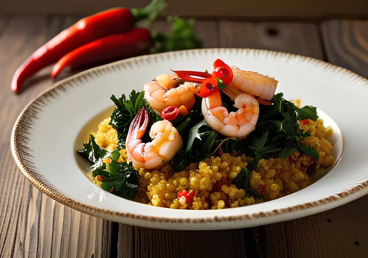 Quinoa with Shrimp and Chili Vegetables