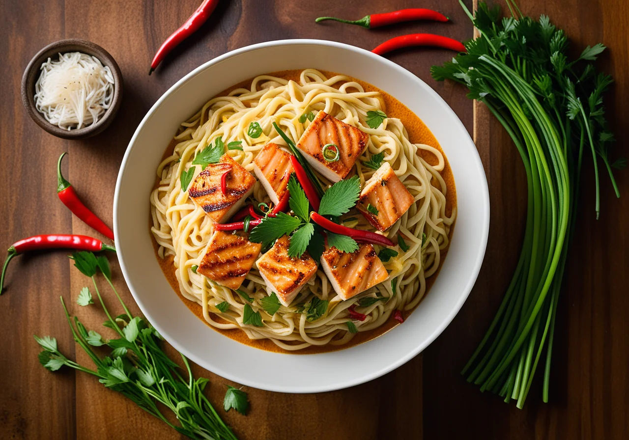 Salmon Coconut Curry with Noodles