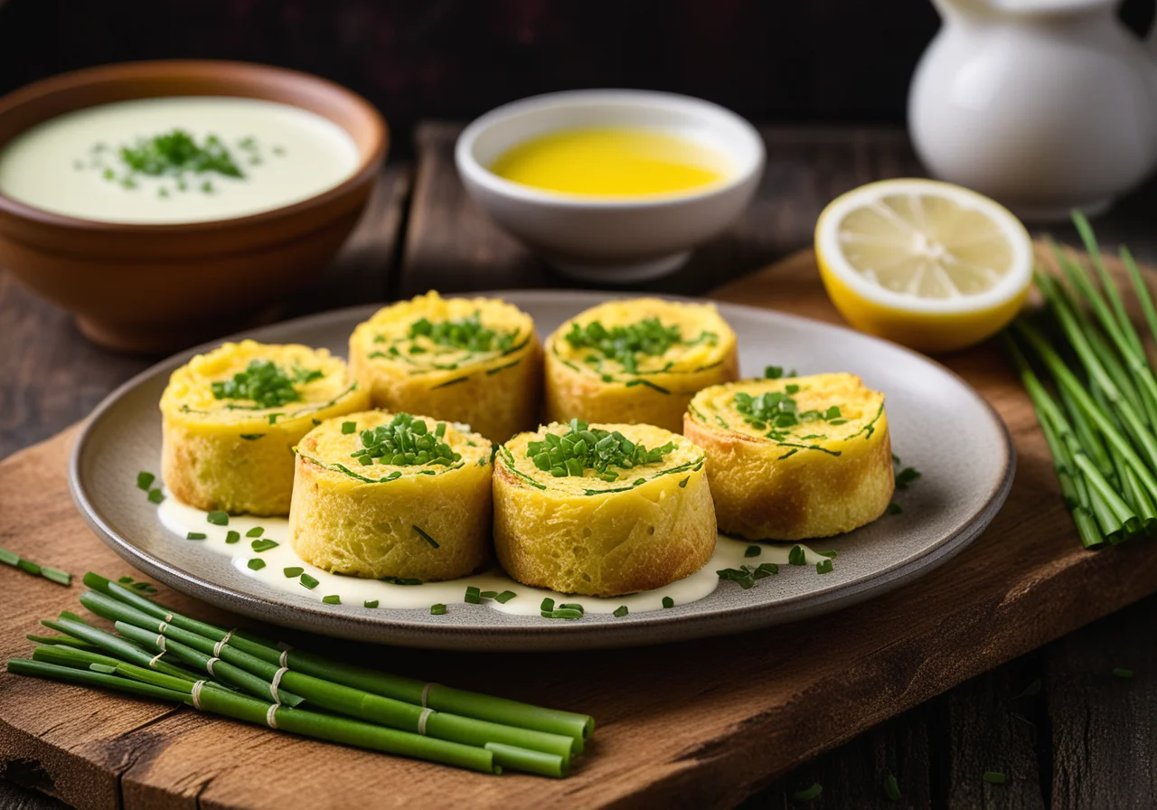 Omelette rolls filled with spicy rice