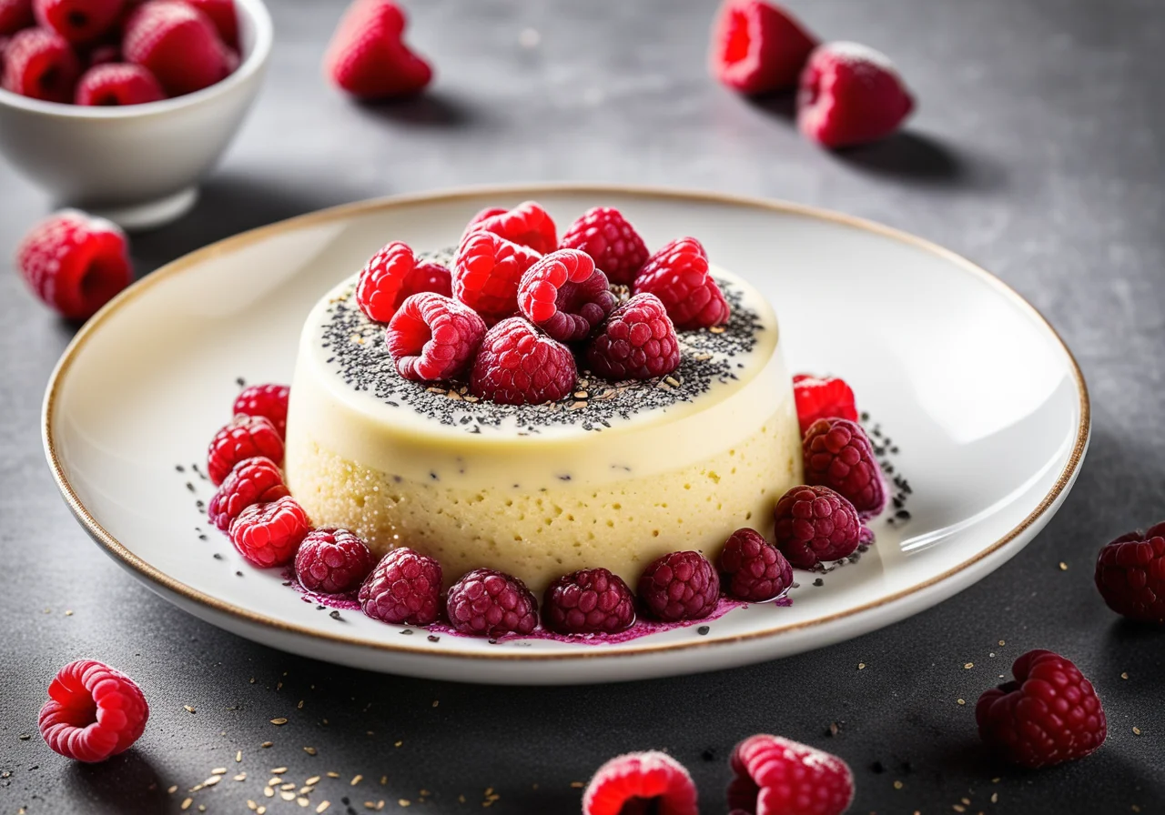 Poppy Seed Semolina with Raspberry Chia Topping and Almonds