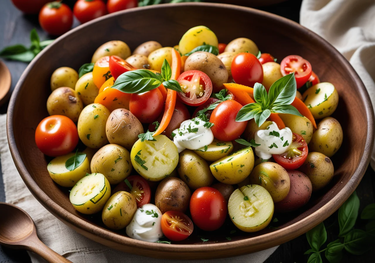 Vegetable skillet with potatoes and ricotta
