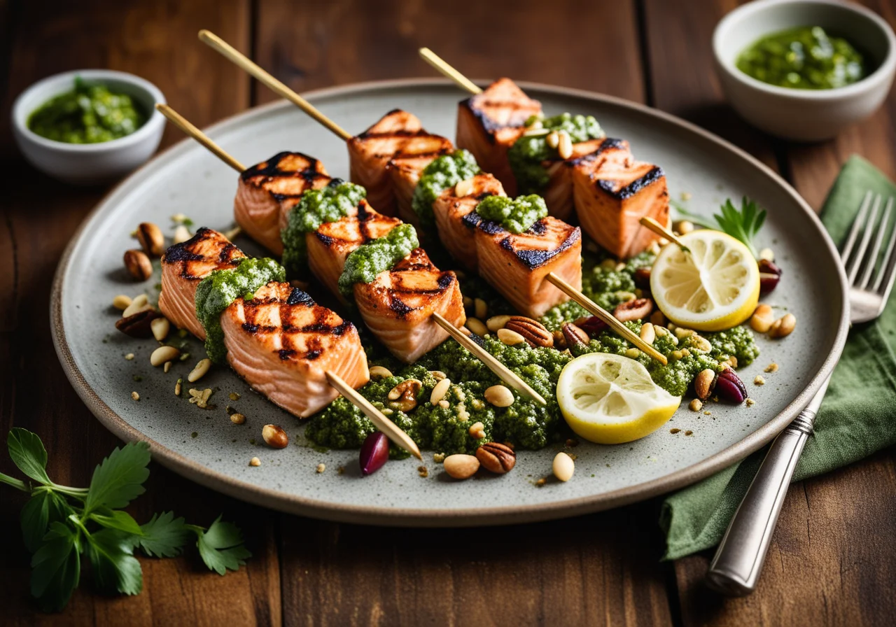Salmon Skewers with Herb Sauce