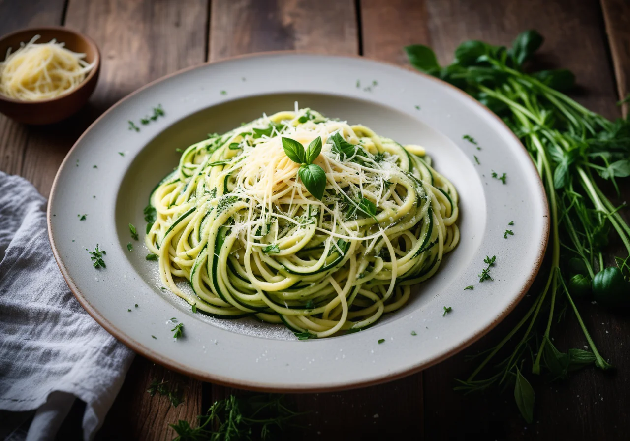 Spaghetti with Zucchini in Cream Sauce