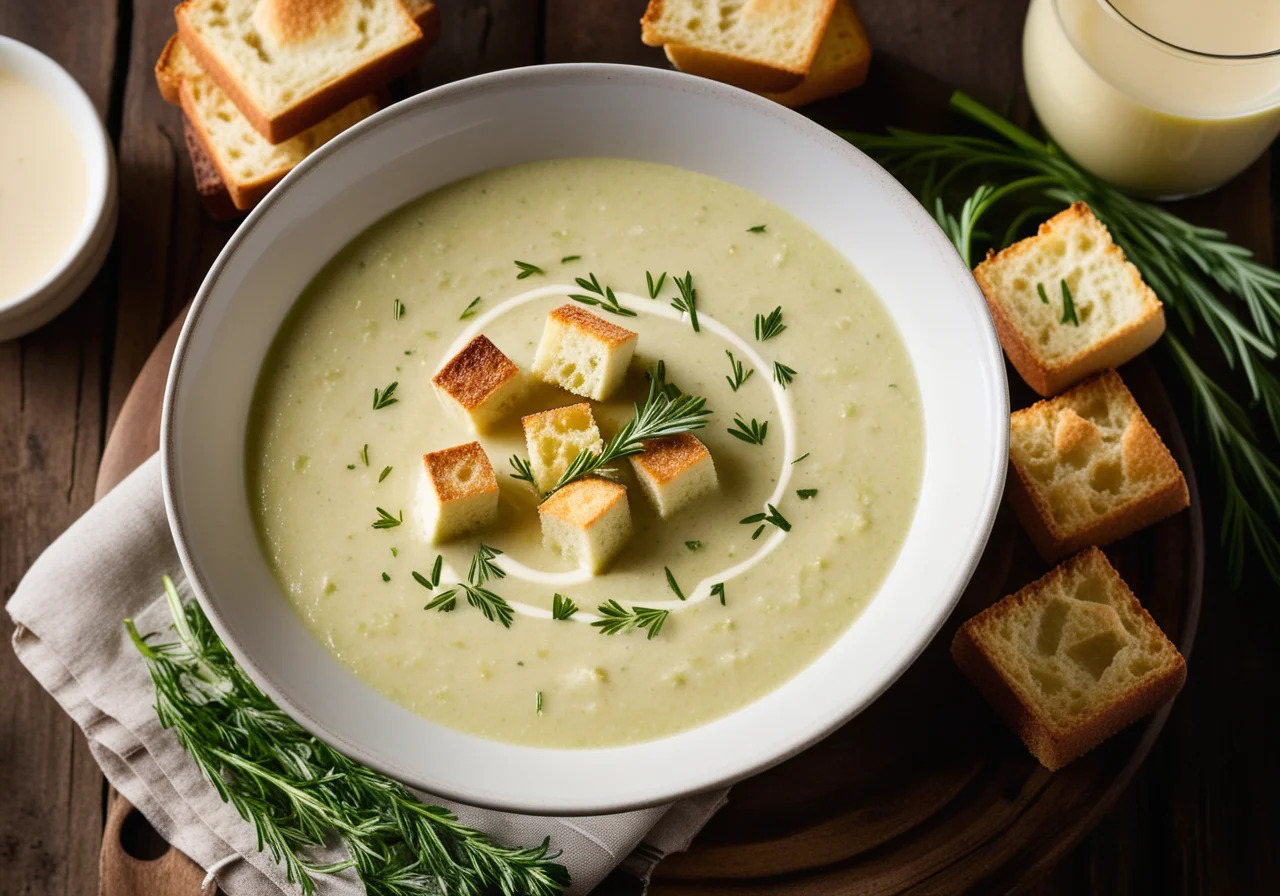 Celery-Leek Soup with Croutons