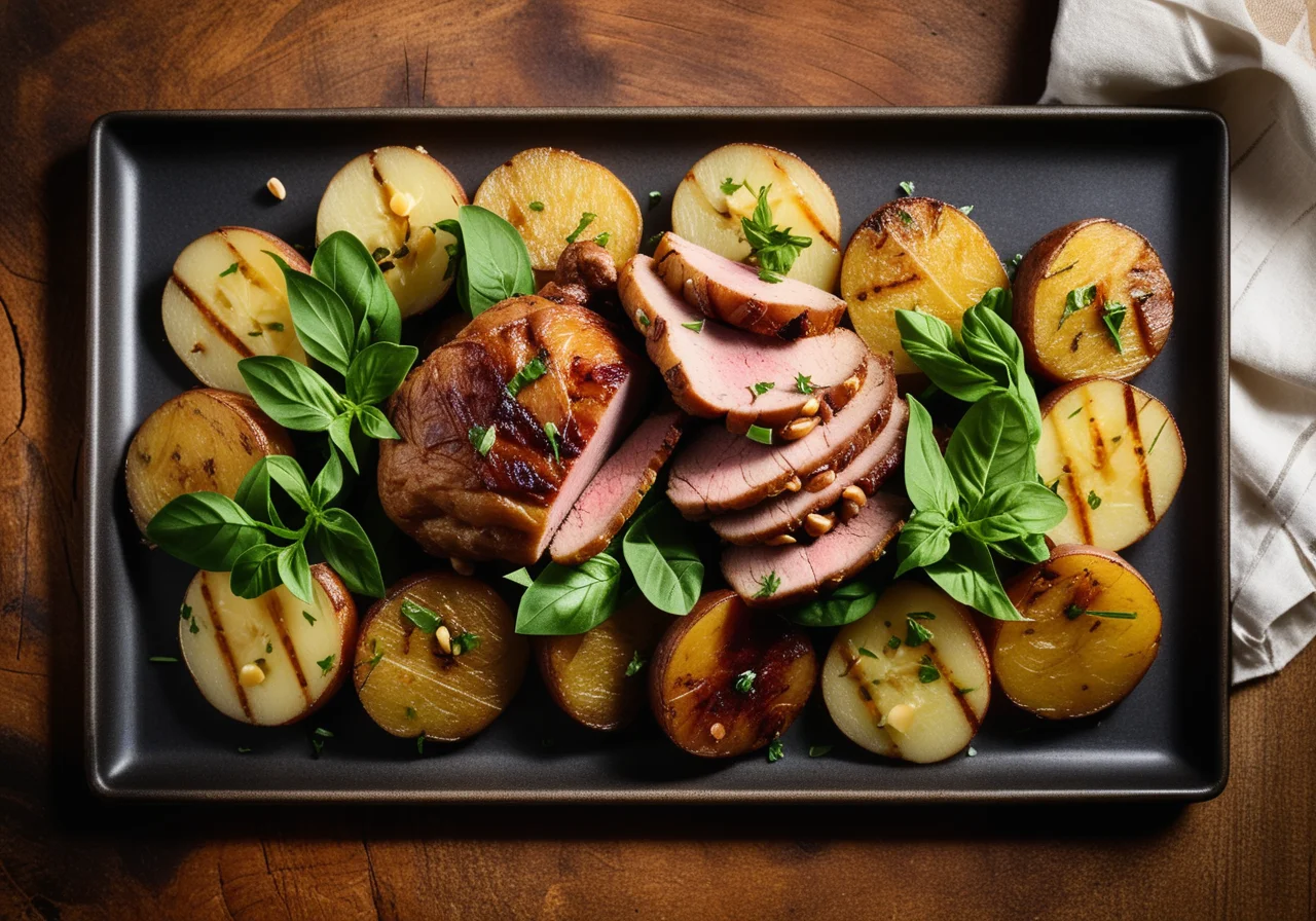 Salad of Fried Potatoes, Rabbit and Pine Nuts with Basil