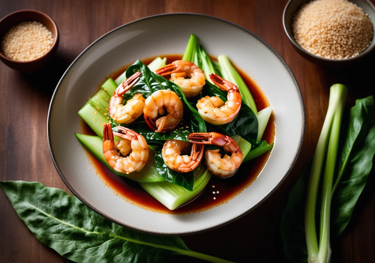 Caramelized Shrimp on Asian Vegetables