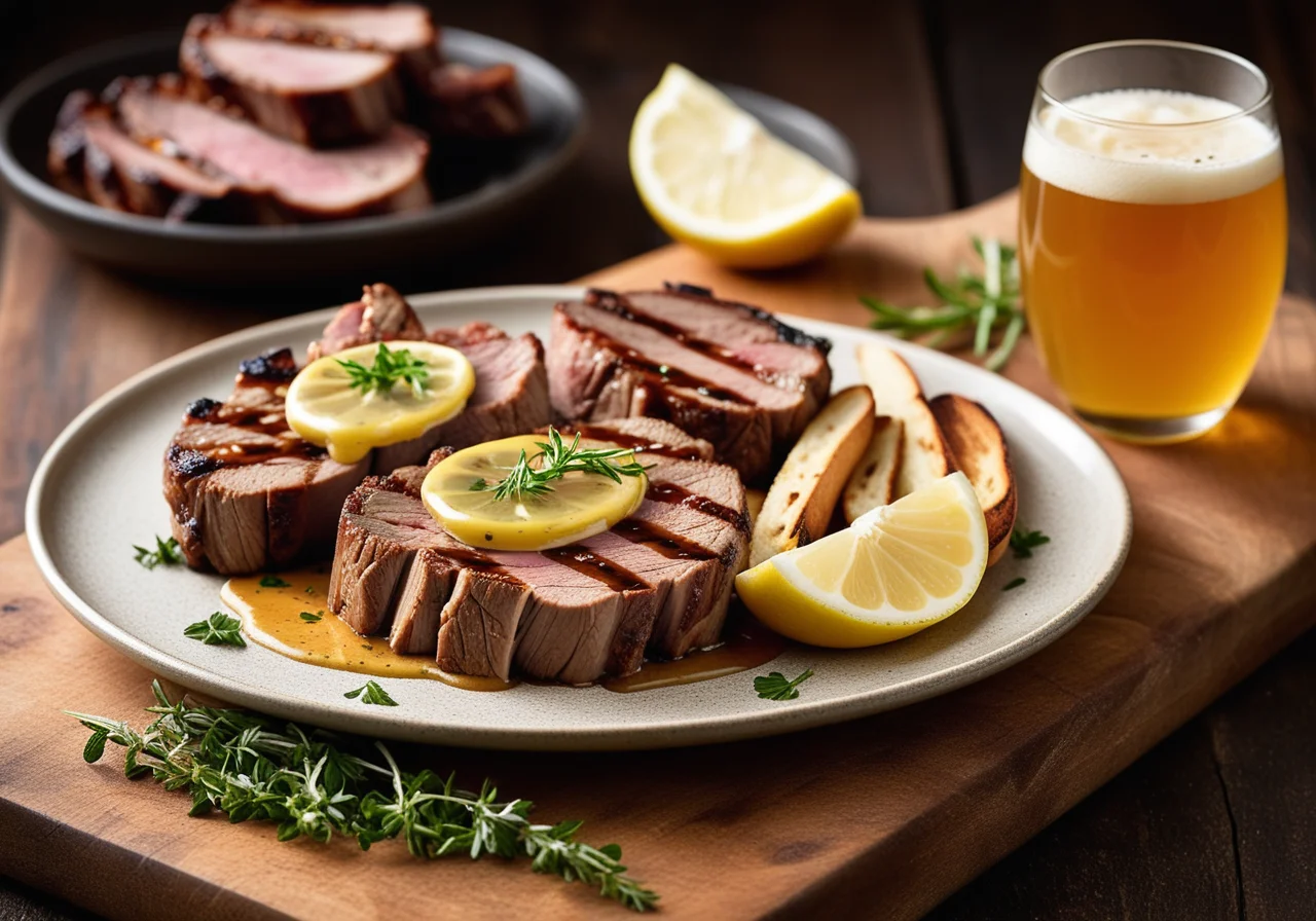 Grilled Neck Steaks with Mustard Beer Marinade