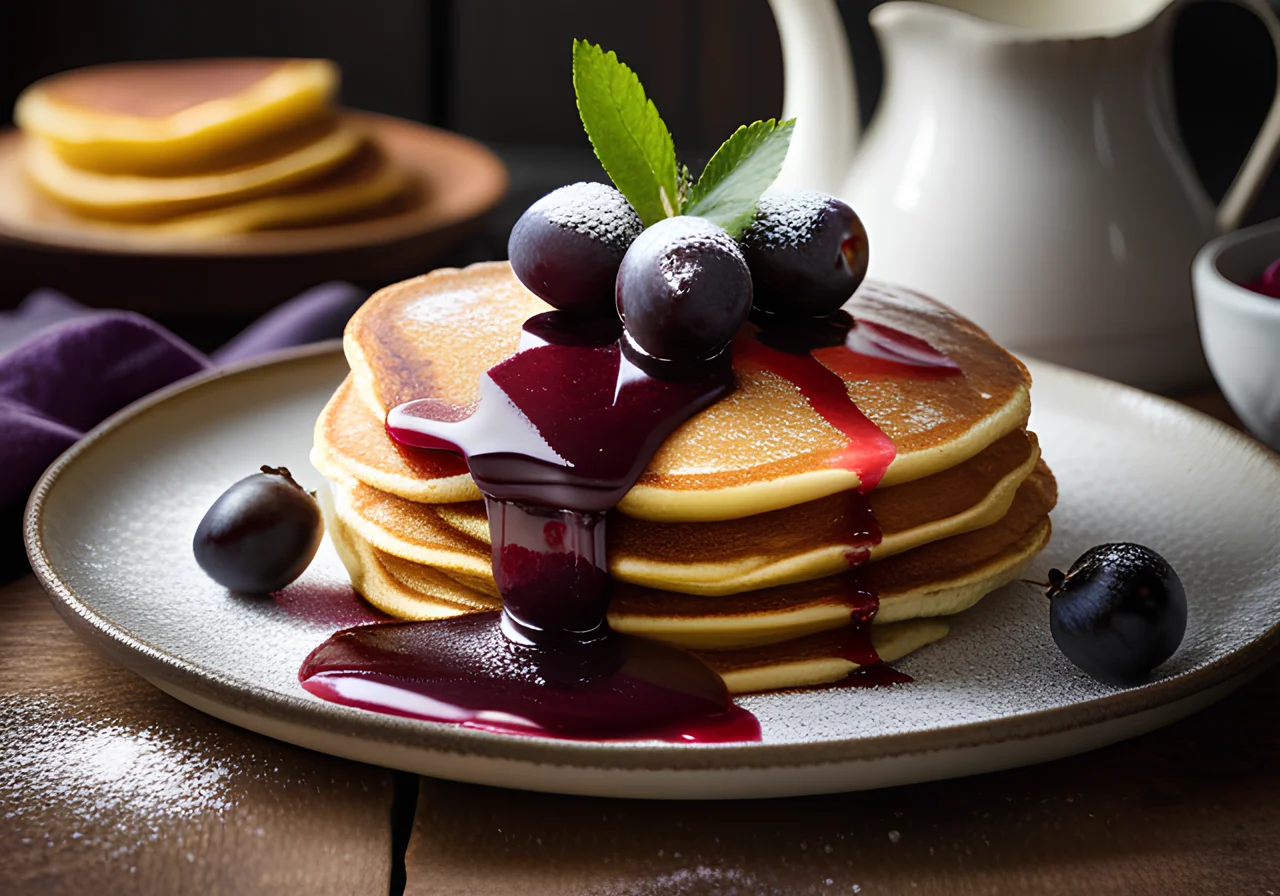 Pancakes with Plum-Honeysuckle Sauce