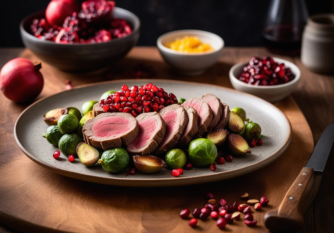 Lamb with Brussels Sprouts and Pomegranate