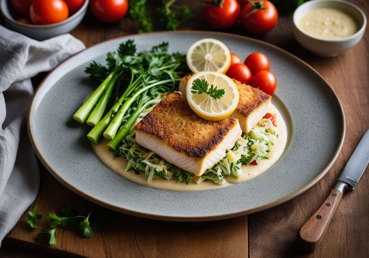 Pan‑fried Fish on Creamed Savoy