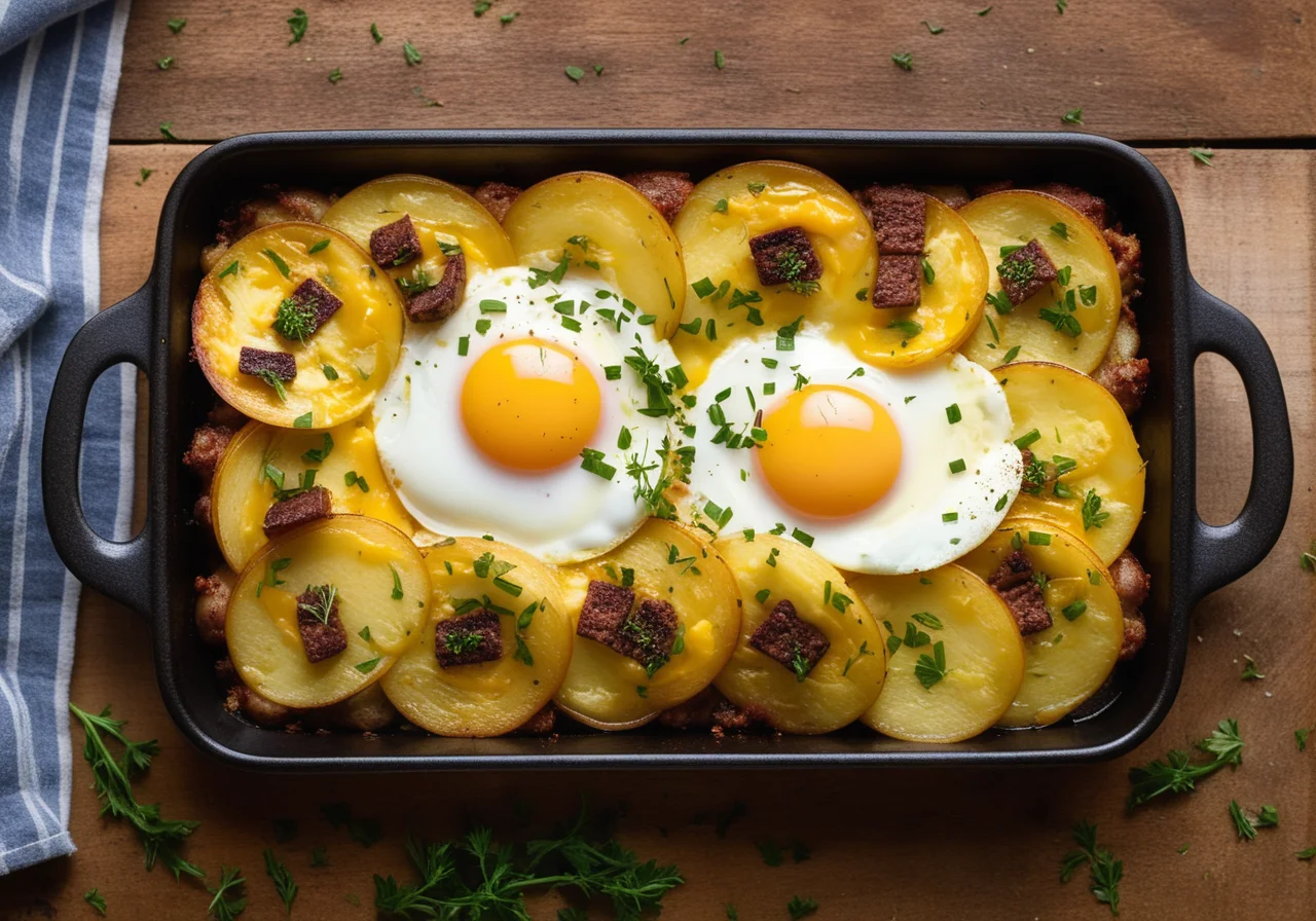 Potato Sausage Gratin with Paprika, Onions and Egg