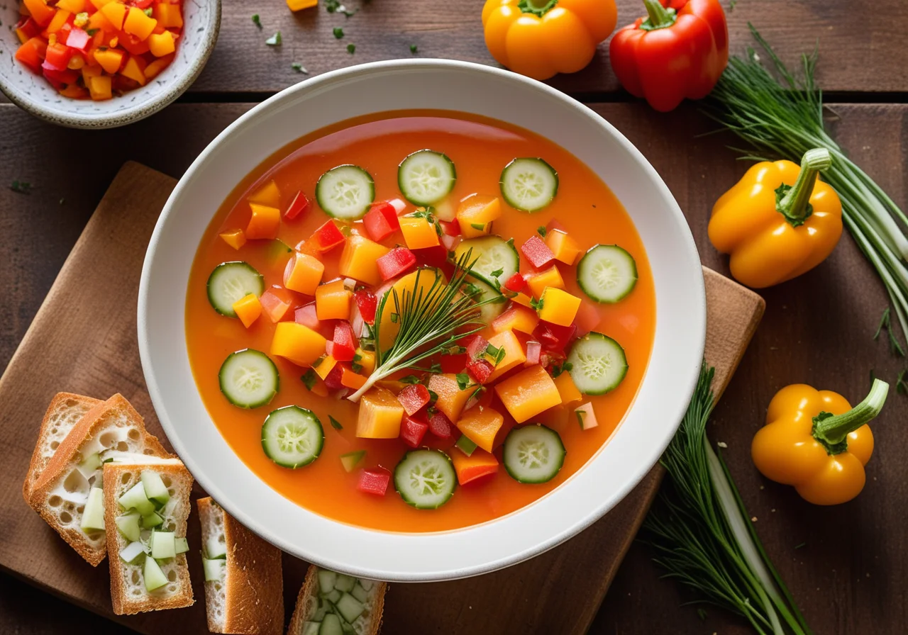 Gazpacho with Colorful Vegetable Cubes