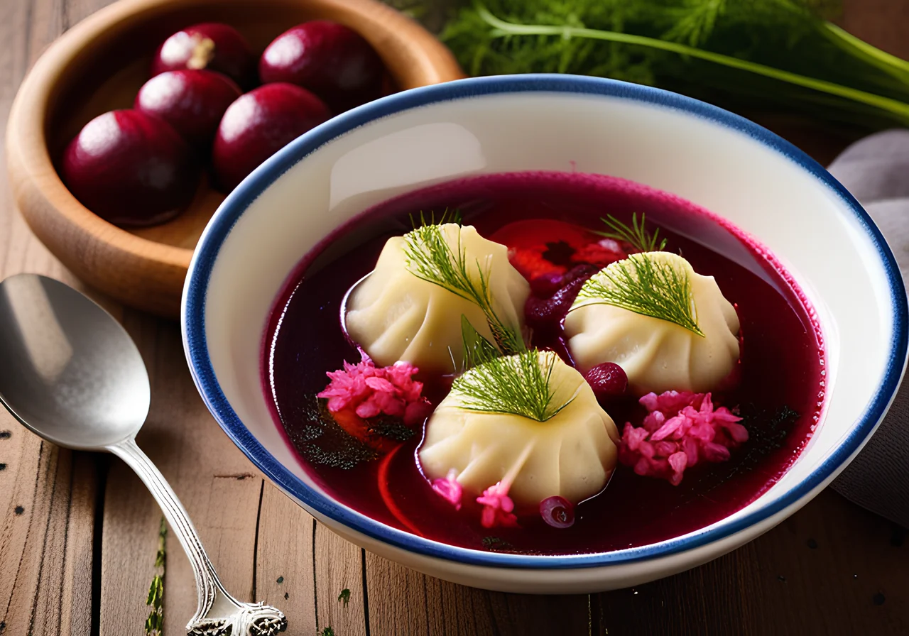 Polish Mushroom Dumplings (Uszka) in Borscht