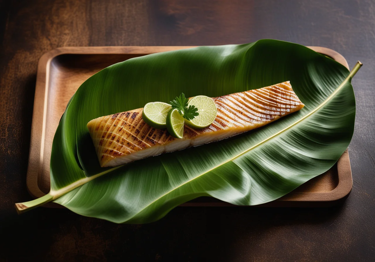 Redfish cooked in banana leaf