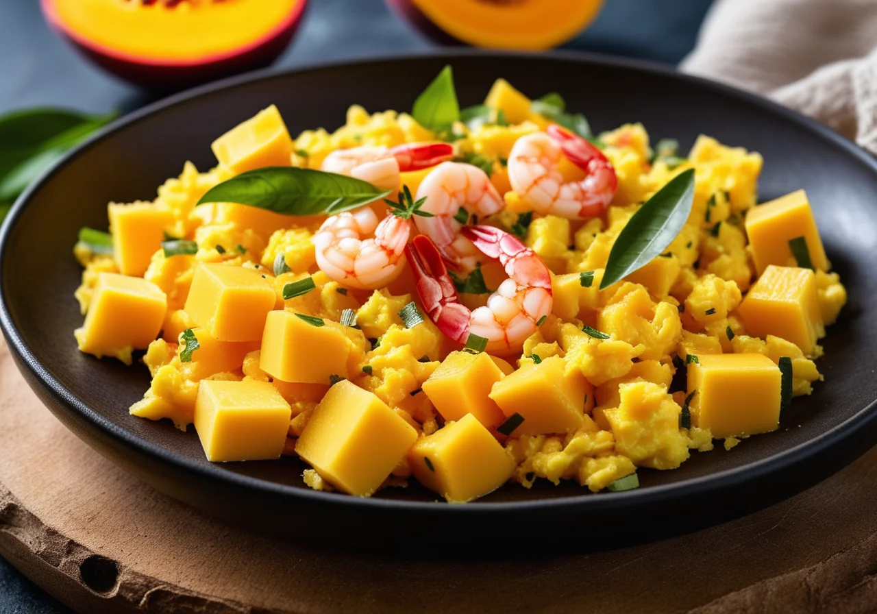 Exotic Scrambled Eggs with Shrimp and Mango