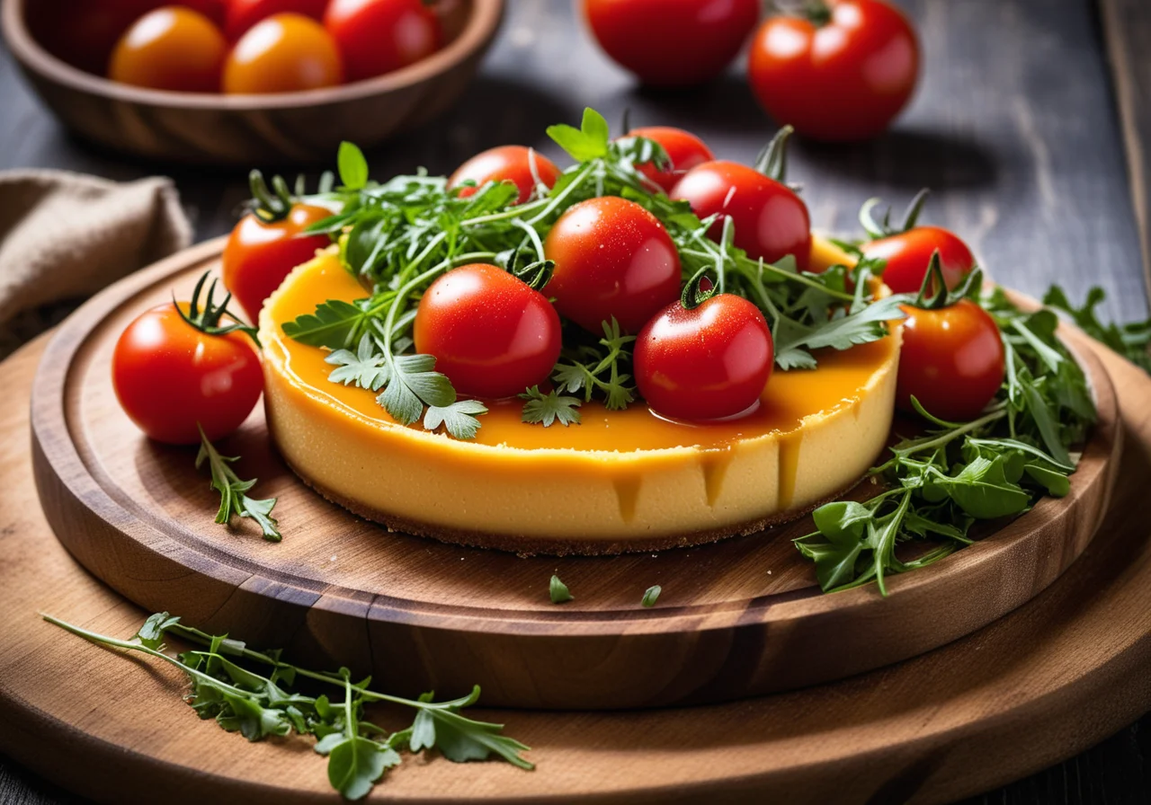 Cheese Flan with Tomato Arugula Salad