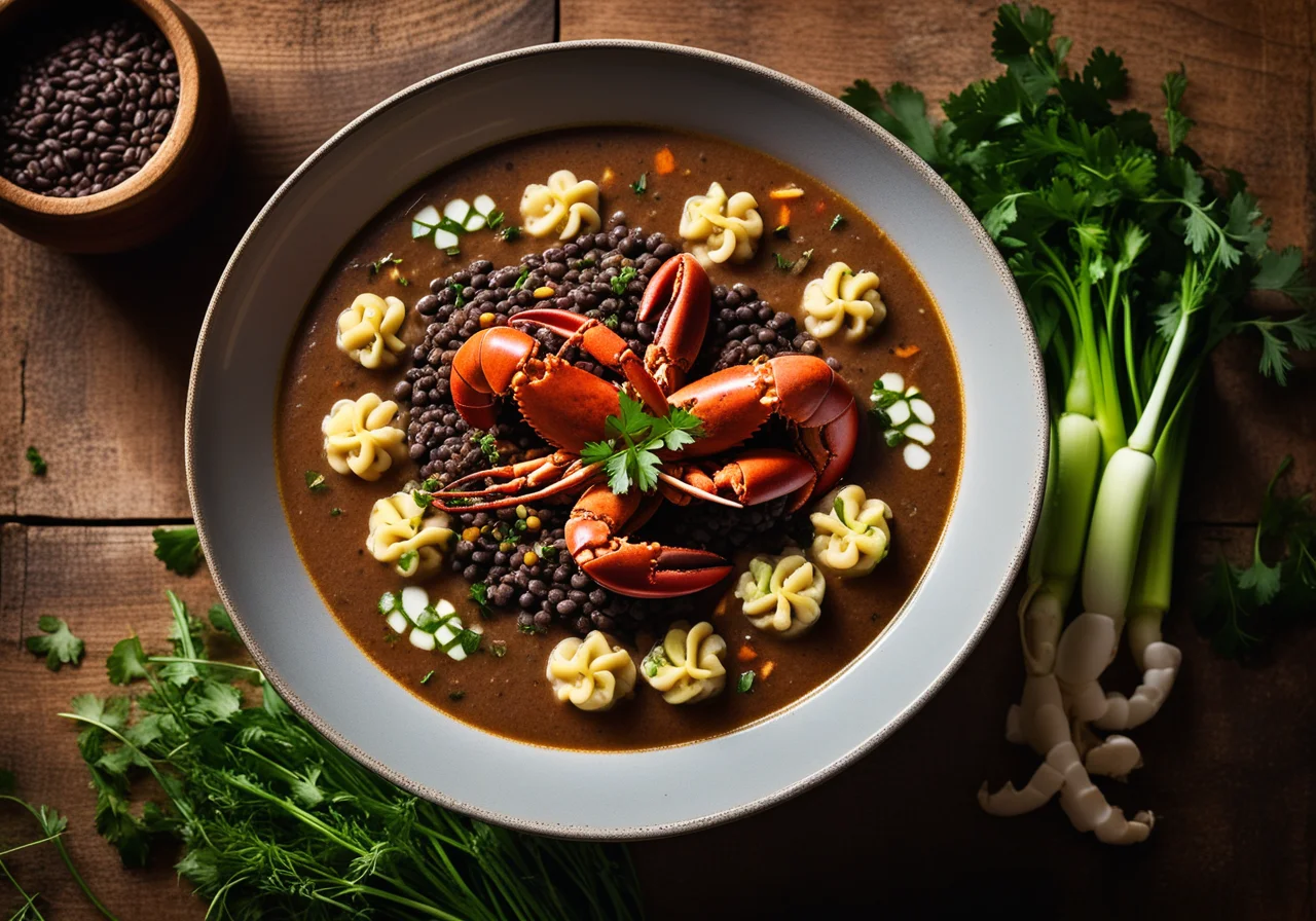 Lobster and Black Lentil Soup with Spaetzle
