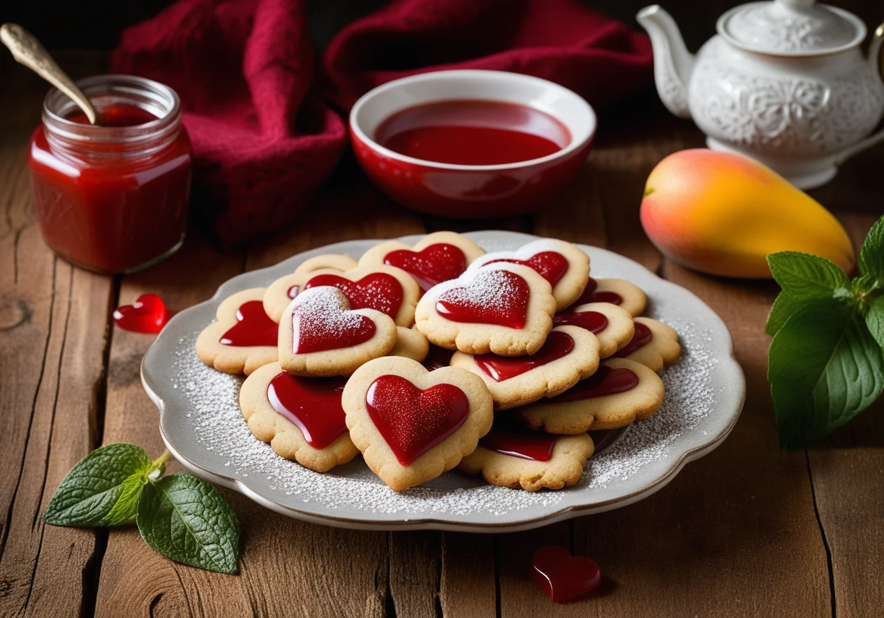 Jam Heart Cookies with Red Glaze