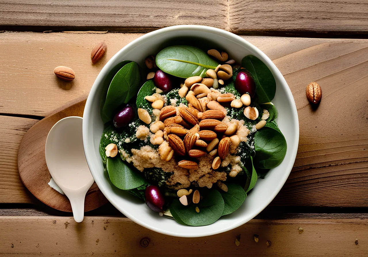 Spelt and Spinach Bowl with Peanut Dressing