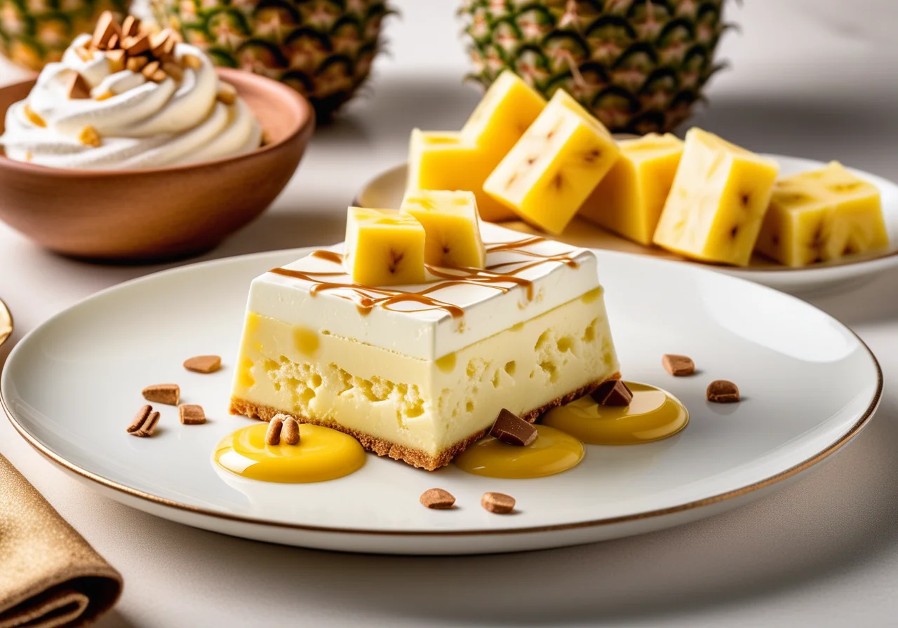 Pineapple Cream Cheese Dessert with Nougat Sauce