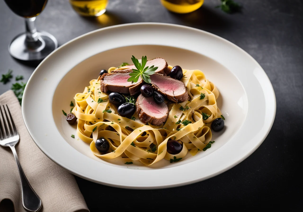 Pasta with Duck Breast and Black Olives