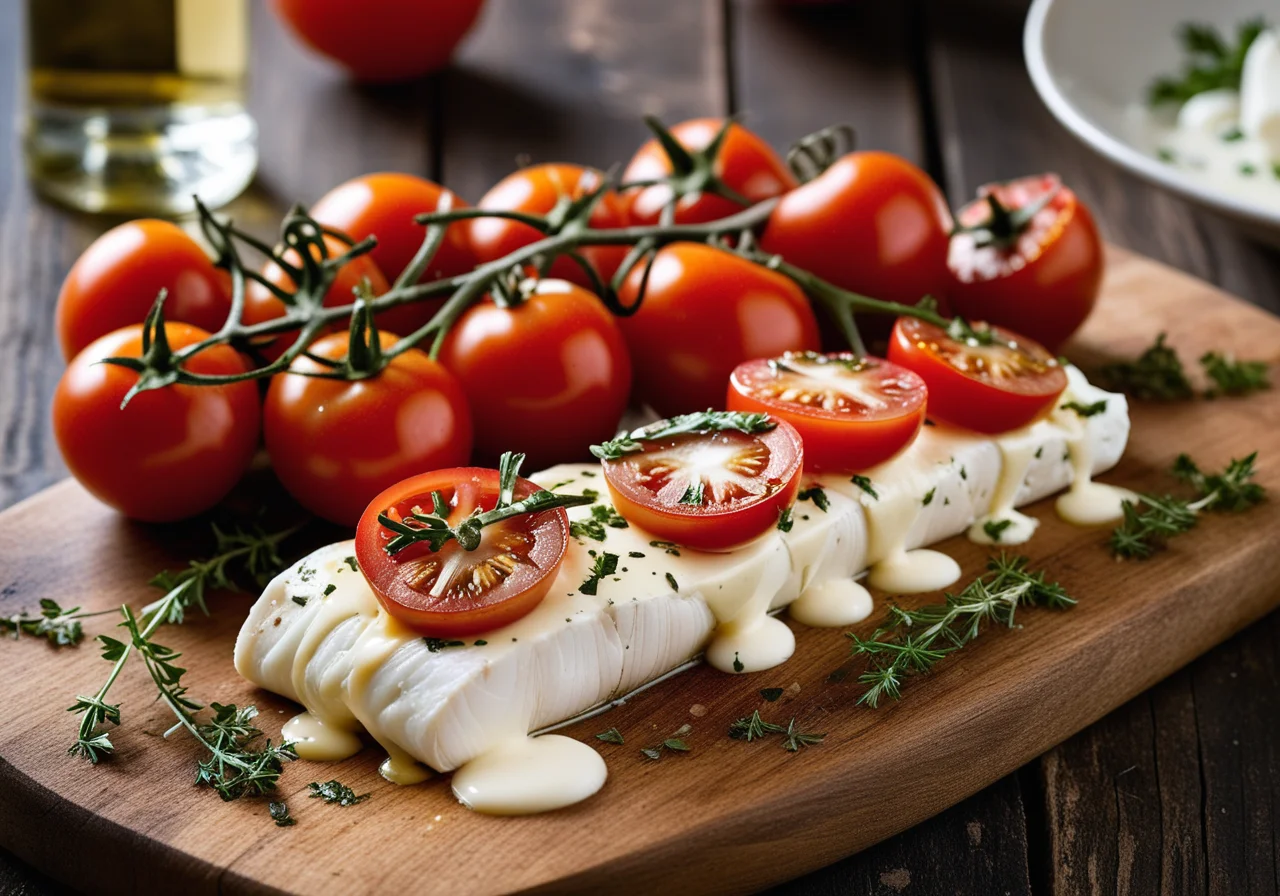Cod Fillet with Tomatoes and Mozzarella