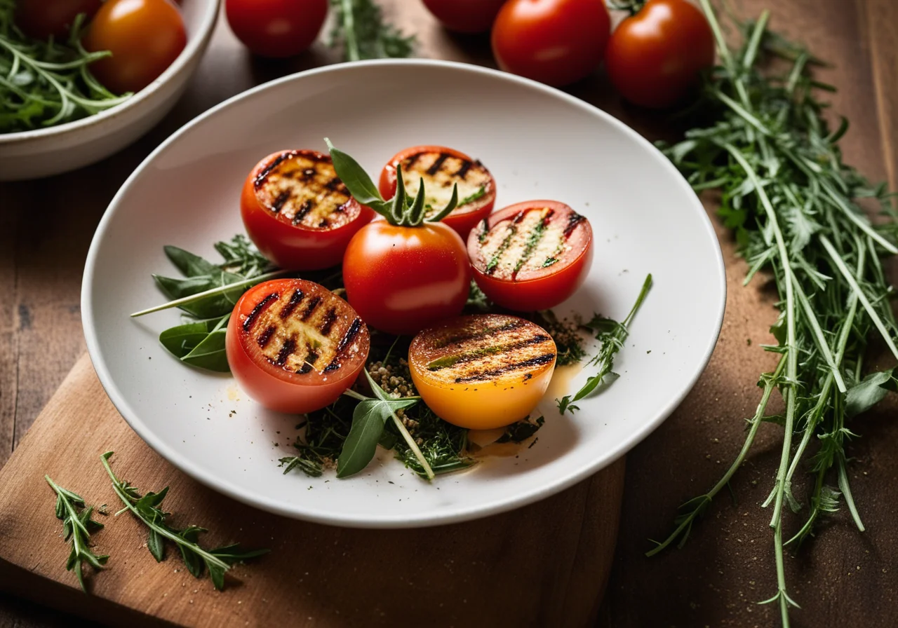 Baguette Buns with Grilled Tomatoes, Rocket, and Parmesan