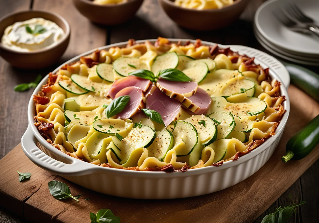 Penne Zucchini Gratin with Ham