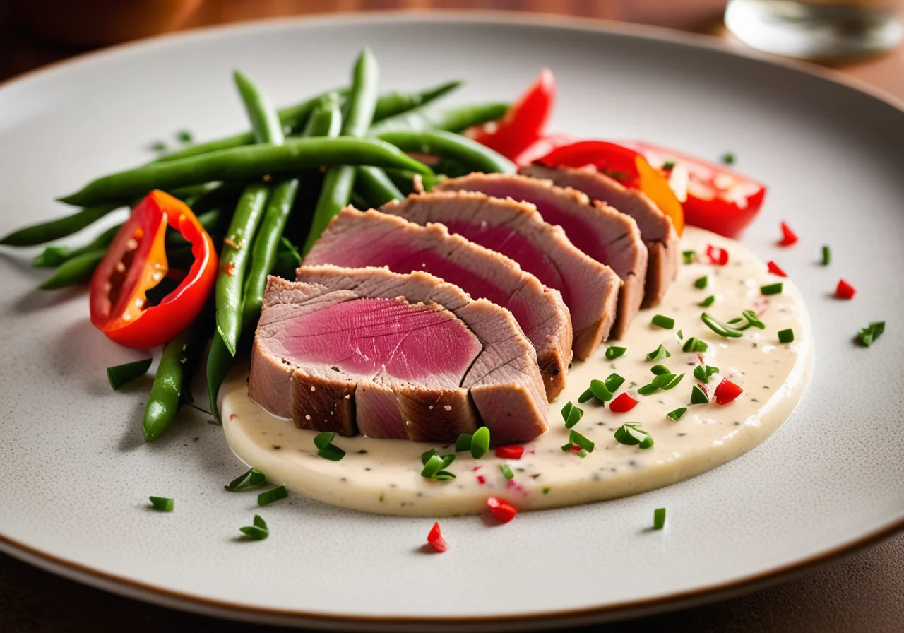 Tuna Steaks with Soy Sprouts, Chili and Beans