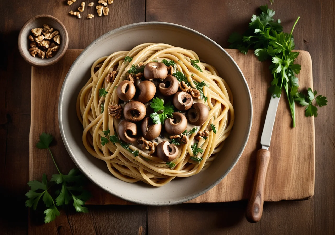 Pasta with Morel Walnut Sauce