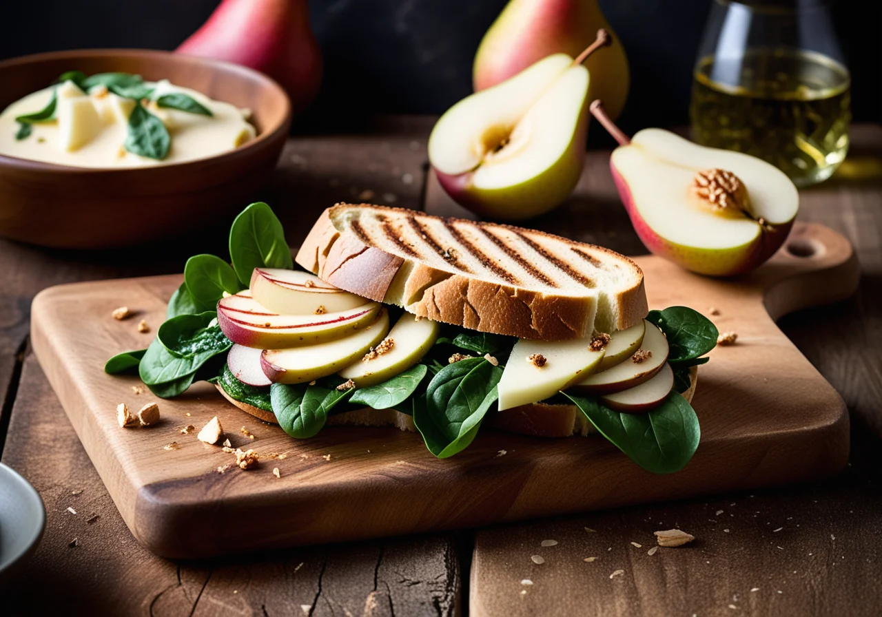 Grilled Bread with Ham and Pears