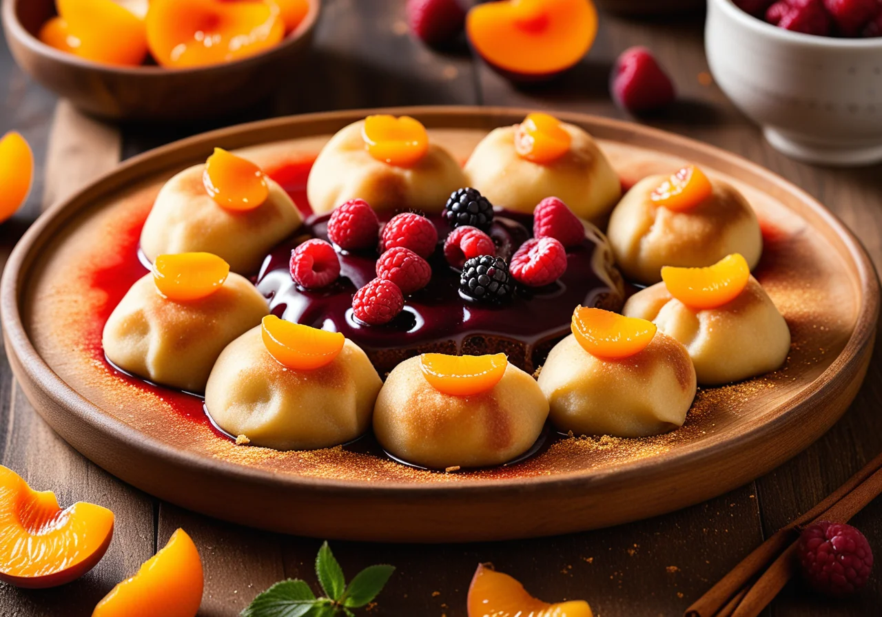 Apricot Dumplings with Berry Sauce