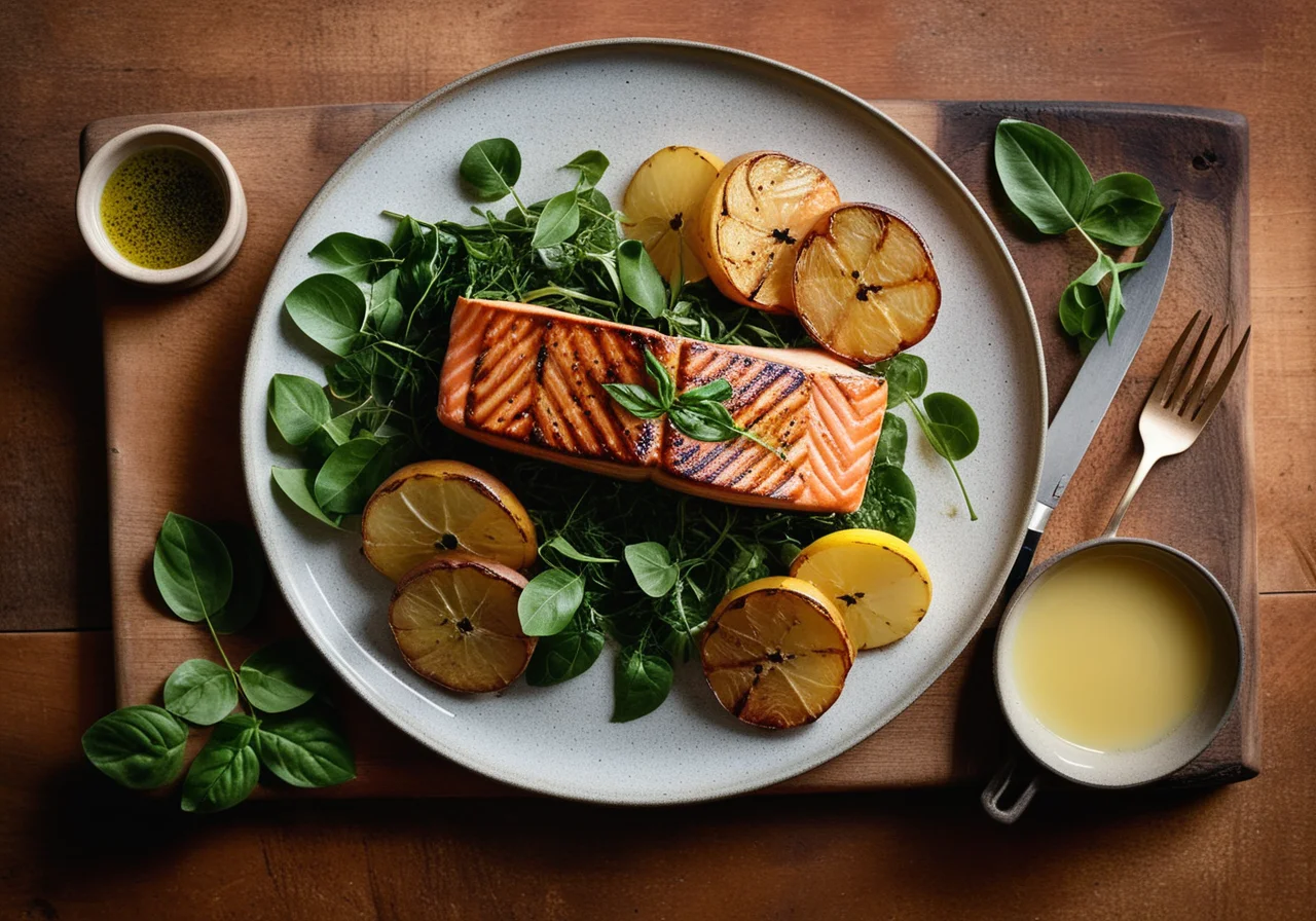 Grilled Salmon Steak with Potatoes