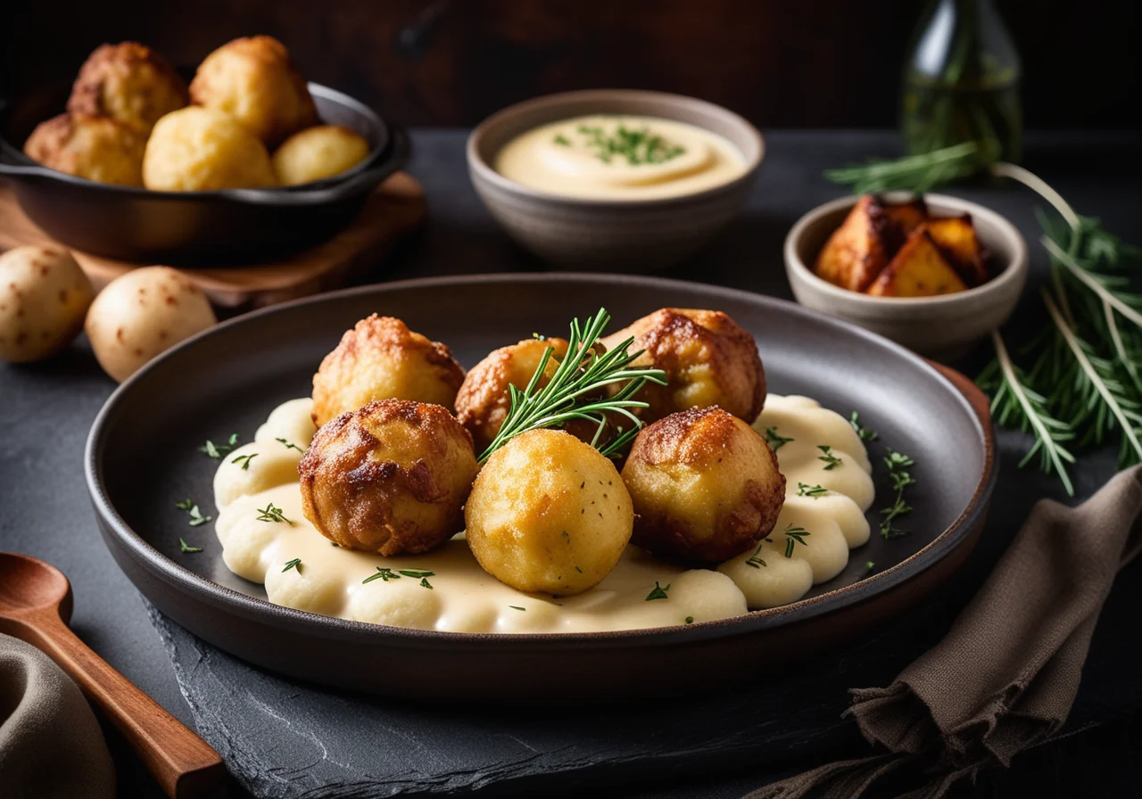 Roasted Goose Drumsticks with Potato Dumplings