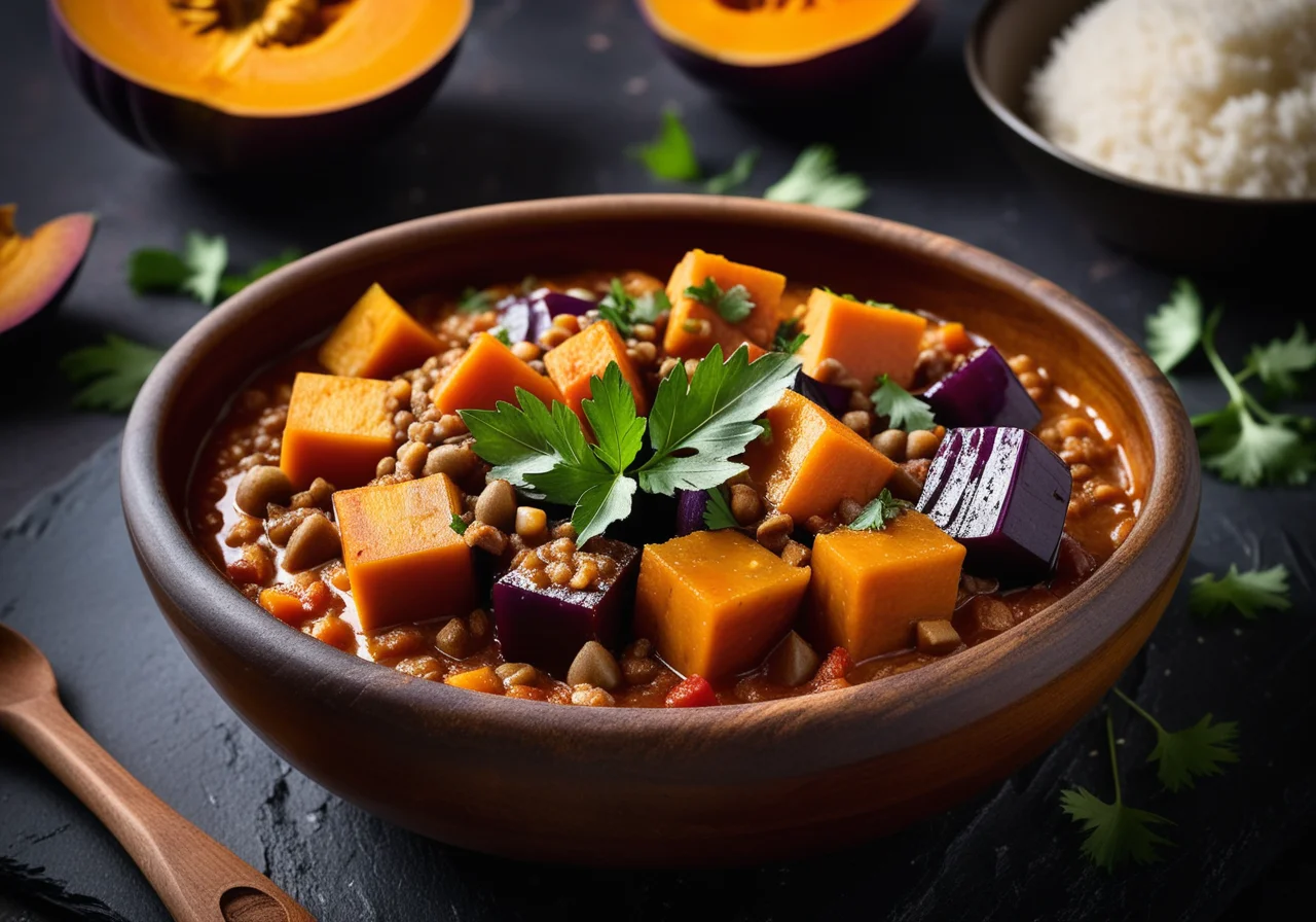 Eggplant and Lentil Stew with Pumpkin