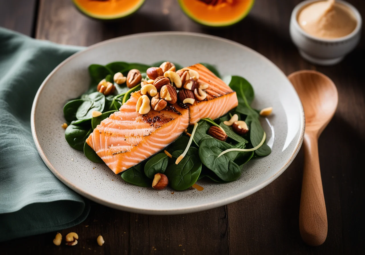 Salmon on Spinach Salad
